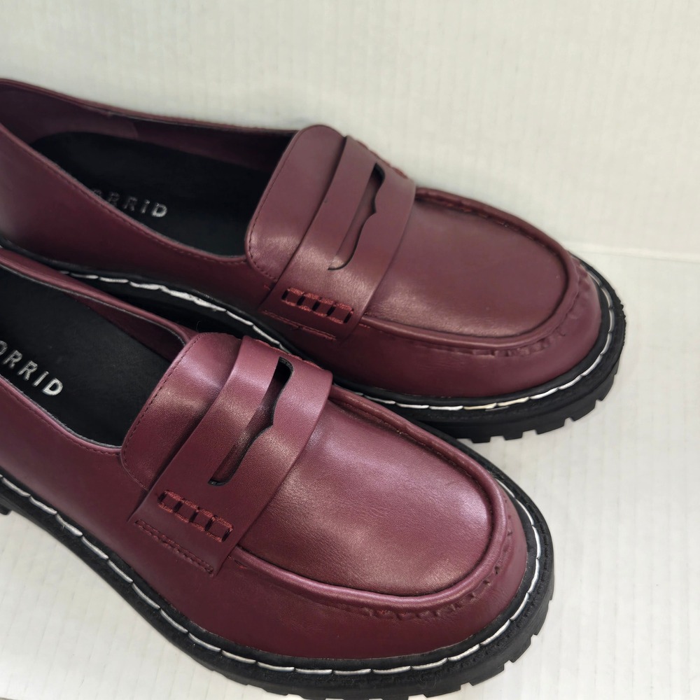 Torrid Burgundy Lug Chunky Sole Loafers Burgundy Wide Width Chunky Platform 8WW - Picture 2 of 8